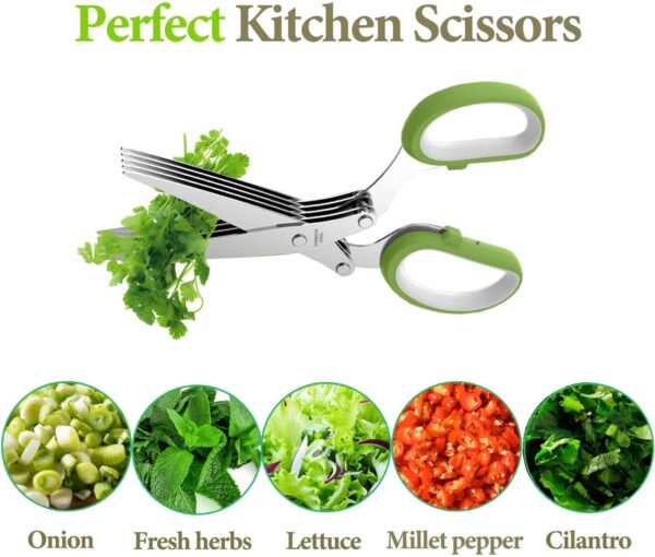 Herb Scissors, Kitchen Herb Shears Cutter with 5 Blades and ... - Image 3