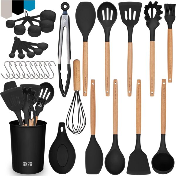 Home Hero 33 Pcs Kitchen Cooking Utensils Set, Non-Stick Sil...