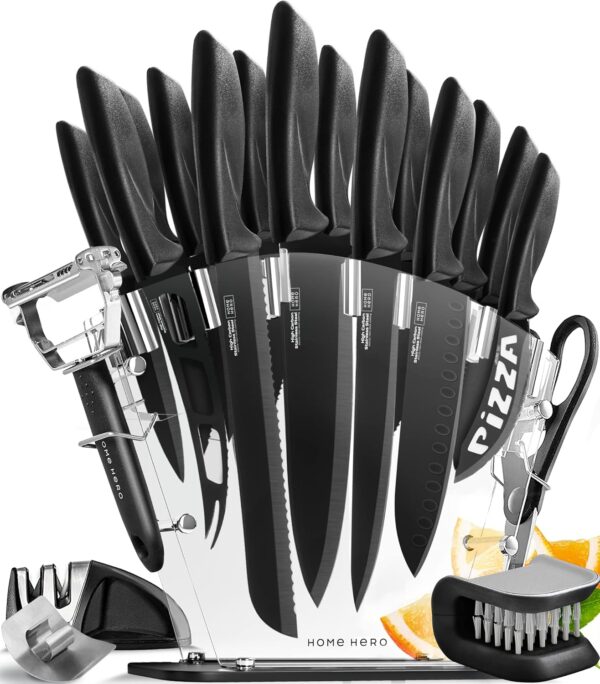 Home Hero Kitchen Knife Set with Sharpener - High Carbon Sta...