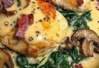 Smothered Chicken with Creamed Spinach Bacon And Mushrooms